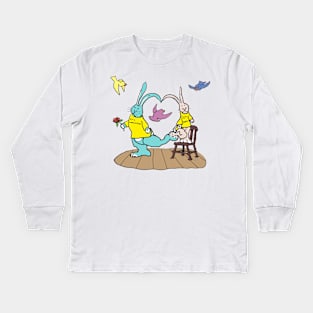 Love is Simple and Complicated, relationship advice from a couple of bunnies Kids Long Sleeve T-Shirt